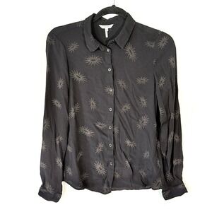 Esqualo Black Starburst Metallic Button Down Shirt Womens Sz 6 celestial witchy
